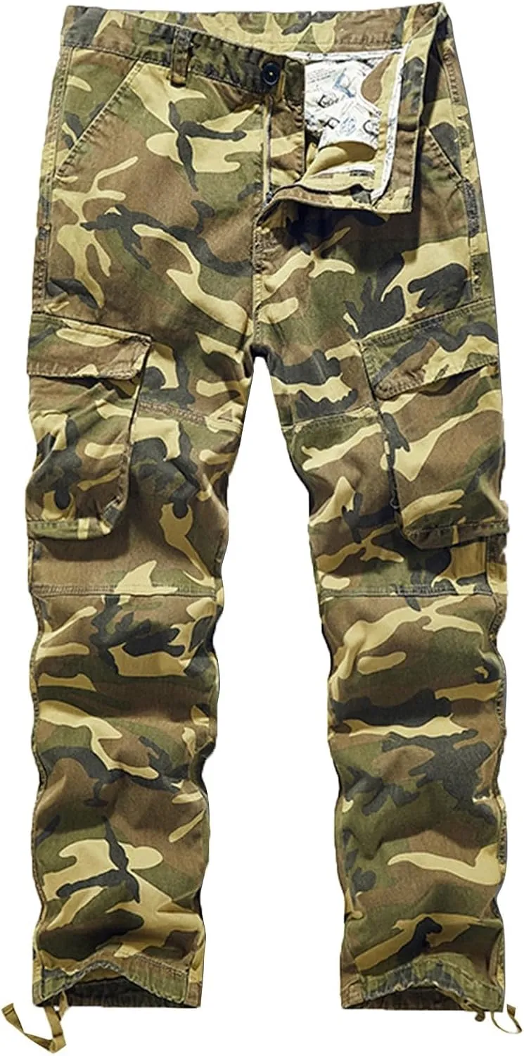 Cargo Pants for Men, CamoRelaxed Fit Utility Hiking Pants, Ripstop Work Casual Wild Pants with Pockets