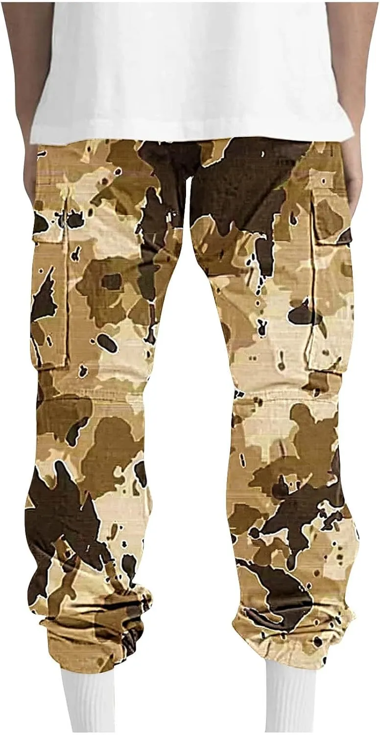 Cargo Pants for Men Classic-Fit Multi Pockets Work Pants Elastic Waist Drawstring Hiking Pants Casual Outdoors Pants