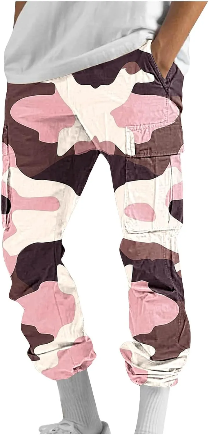 Cargo Pants for Men Classic-Fit Multi Pockets Work Pants Elastic Waist Drawstring Hiking Pants Casual Outdoors Pants