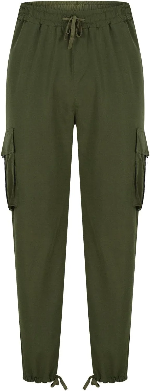 Cargo Pants for Men Classic-Fit Multi Pockets Work Pants Elastic Waist Drawstring Hiking Pants Casual Outdoors Pants