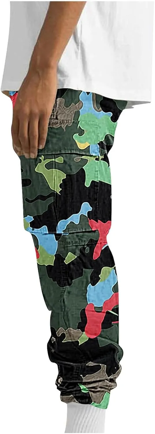 Cargo Pants for Men Classic-Fit Multi Pockets Work Pants Elastic Waist Drawstring Hiking Pants Casual Outdoors Pants