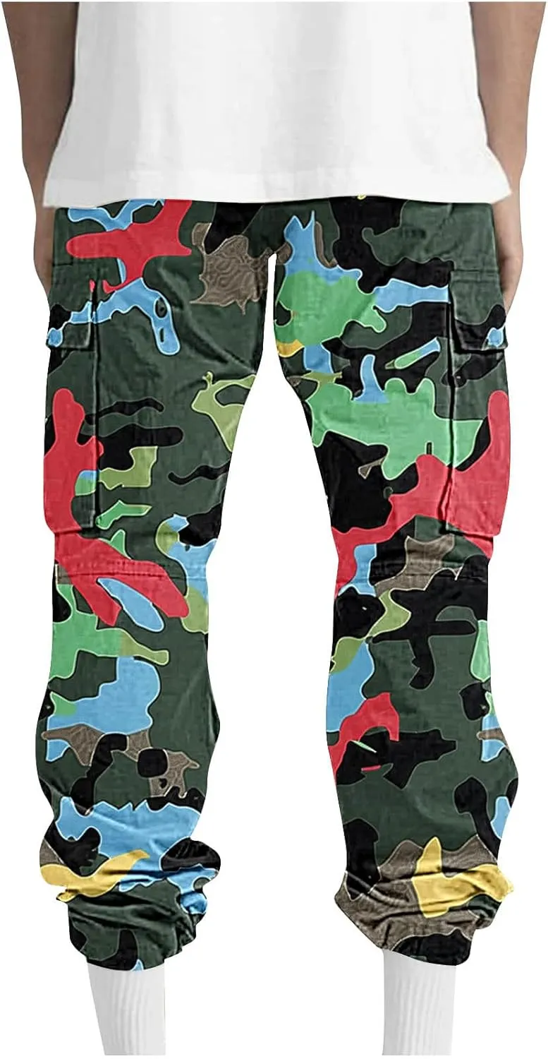 Cargo Pants for Men Classic-Fit Multi Pockets Work Pants Elastic Waist Drawstring Hiking Pants Casual Outdoors Pants