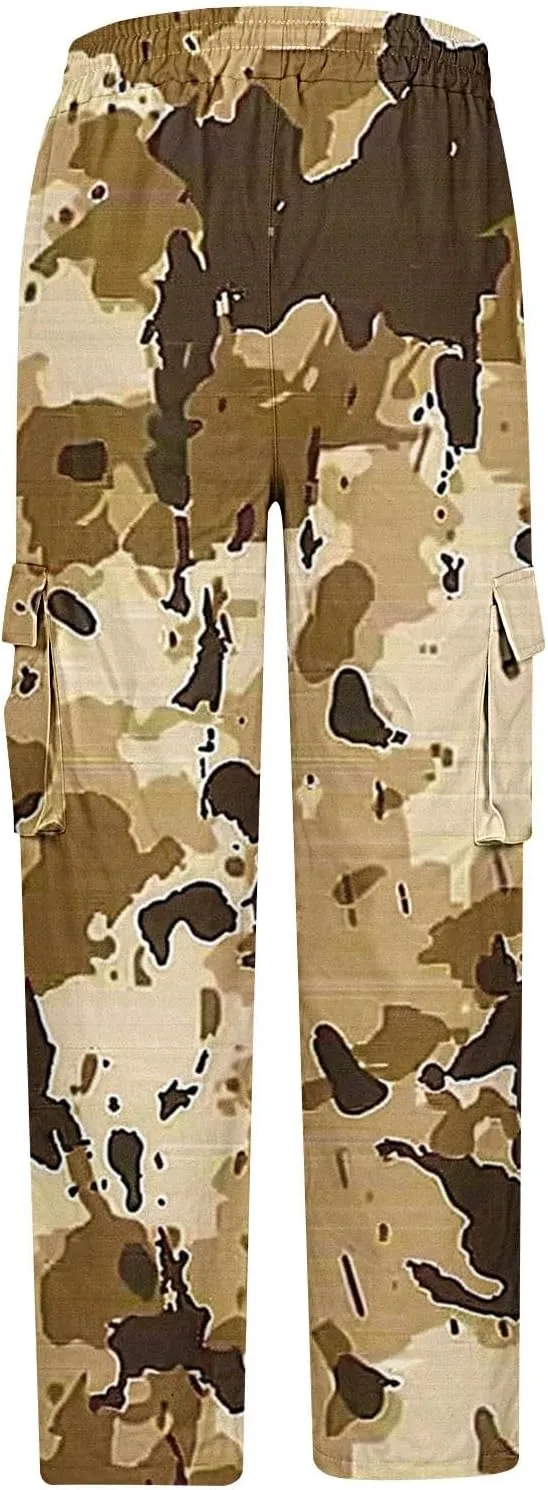 Cargo Pants for Men Classic-Fit Multi Pockets Work Pants Elastic Waist Drawstring Hiking Pants Casual Outdoors Pants