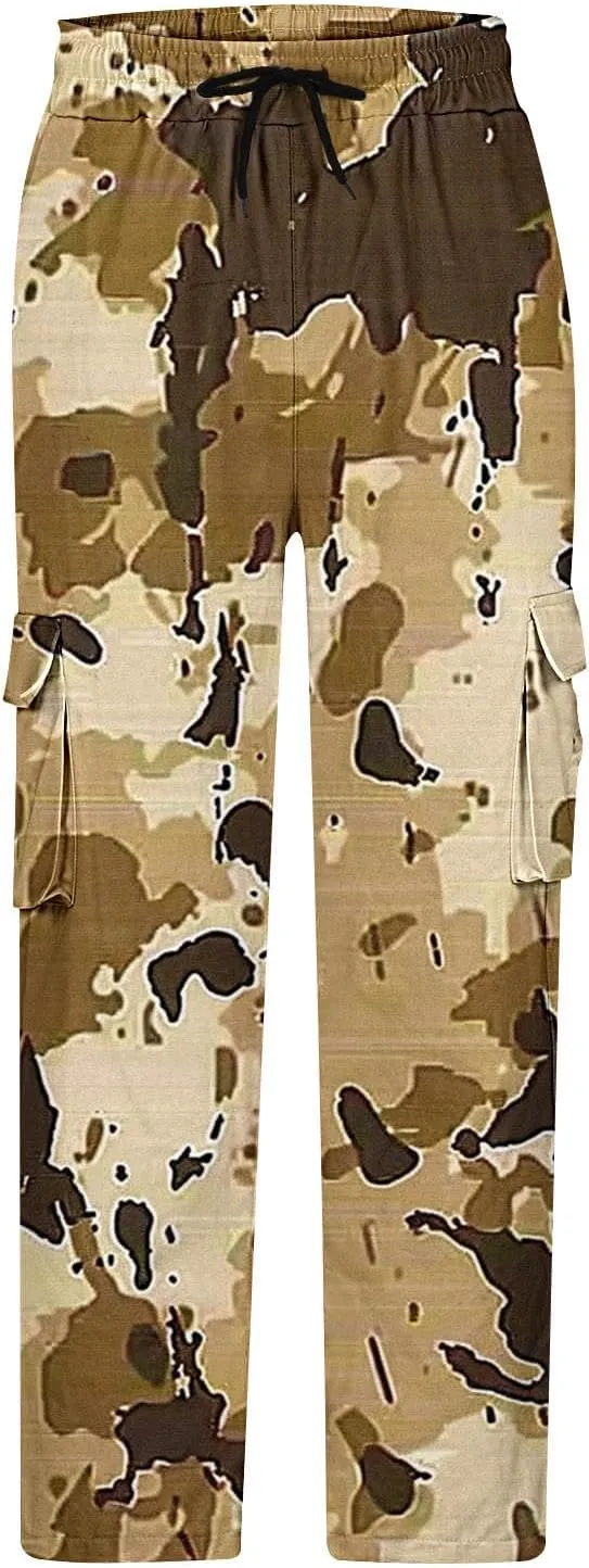 Cargo Pants for Men Classic-Fit Multi Pockets Work Pants Elastic Waist Drawstring Hiking Pants Casual Outdoors Pants