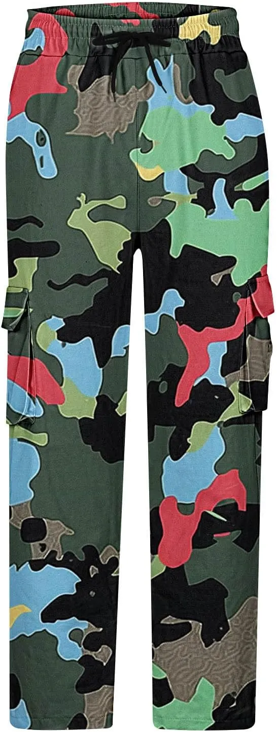 Cargo Pants for Men Classic-Fit Multi Pockets Work Pants Elastic Waist Drawstring Hiking Pants Casual Outdoors Pants