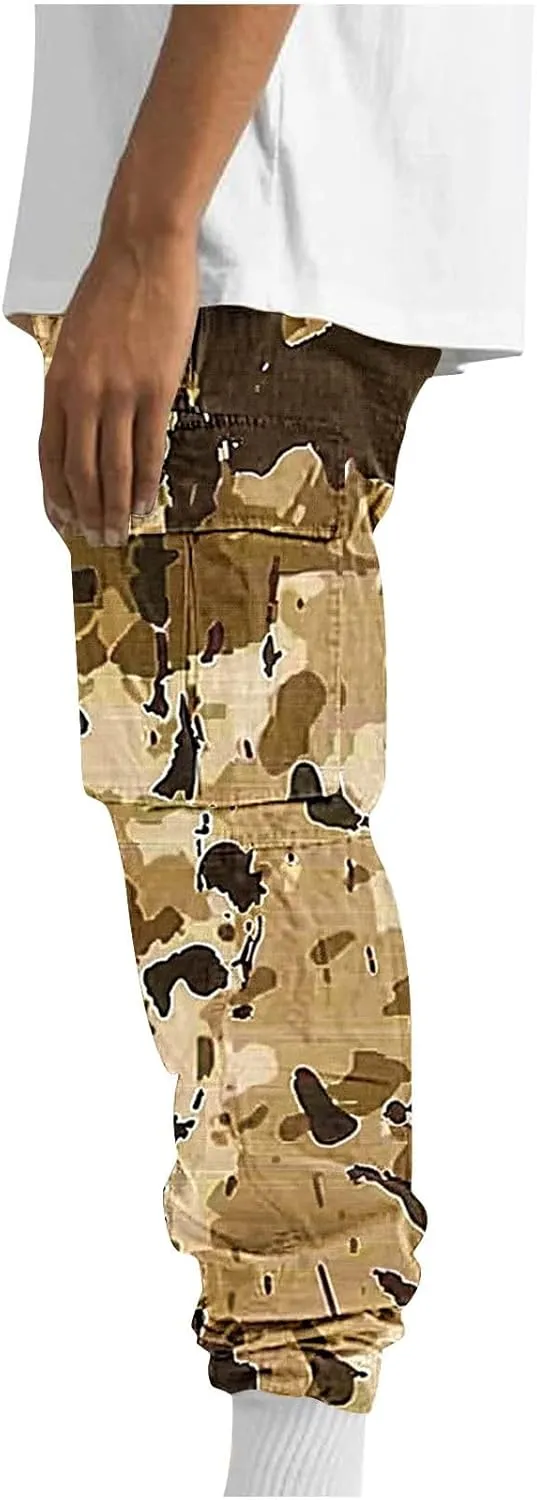 Cargo Pants for Men Classic-Fit Multi Pockets Work Pants Elastic Waist Drawstring Hiking Pants Casual Outdoors Pants