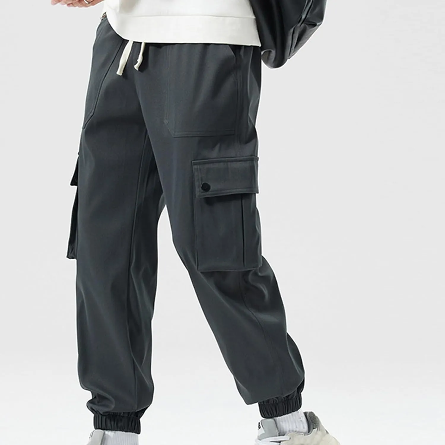 Cargo Pants for Men Multi-Pockets Solid Color Hiking Pants Elastic Waist Drawstring Outdoor Pants Classic Jogger Pants