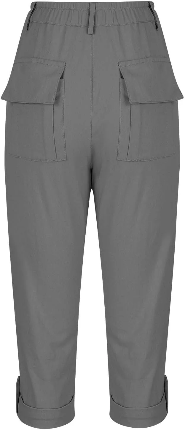 Cargo Pants Women Cargo Capris Capri Pants Dressy Joggers Casual Pull On Cropped Pants with Pockets Work Pants