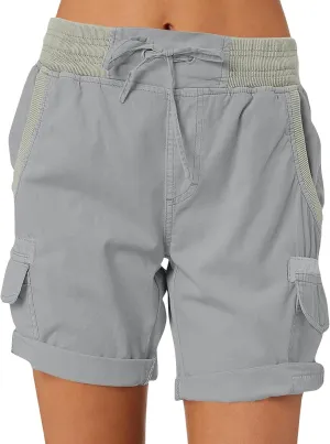 Cargo Shorts Women Summer Trendy High Waisted Drawstring Hiking Shorts Baggy Y2k Athletic Shorts with Pockets