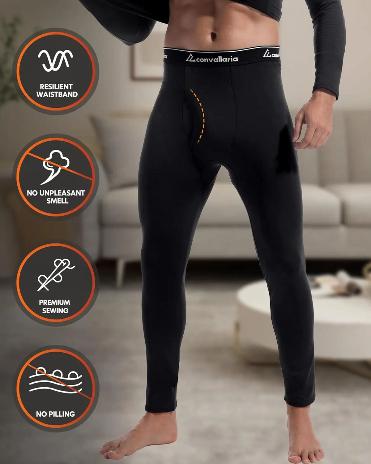 CL convallaria 2 Pack Long Johns Thermal Underwear for Men Soft Fleece Lined Base Layer Cold Weather Set XS-4XL