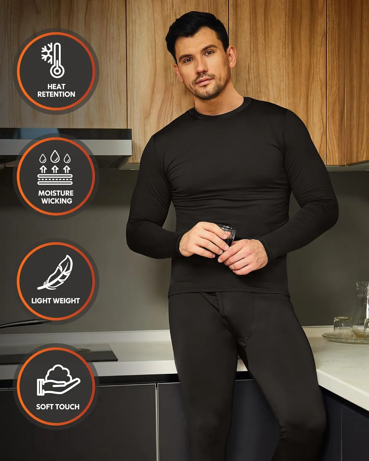 CL convallaria 2 Pack Long Johns Thermal Underwear for Men Soft Fleece Lined Base Layer Cold Weather Set XS-4XL