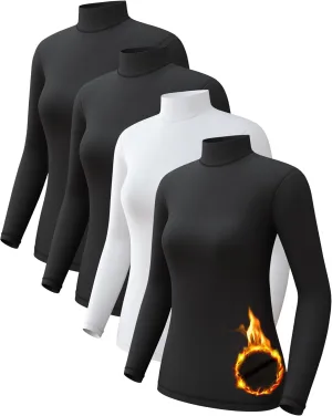 CL convallaria Turtleneck Thermal Underwear Shirts Women Scoop Neck Fleece Lined Base Layer Tops Long Sleeve 2 4 Pack