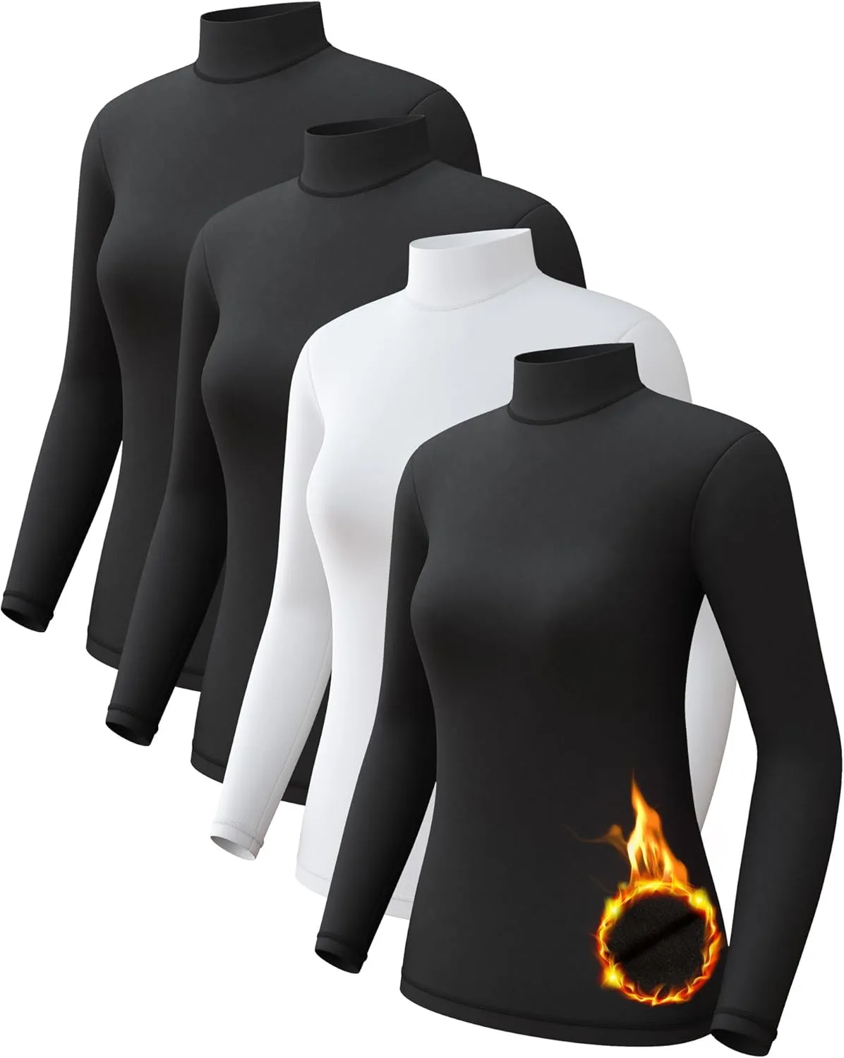 CL convallaria Turtleneck Thermal Underwear Shirts Women Scoop Neck Fleece Lined Base Layer Tops Long Sleeve 2 4 Pack