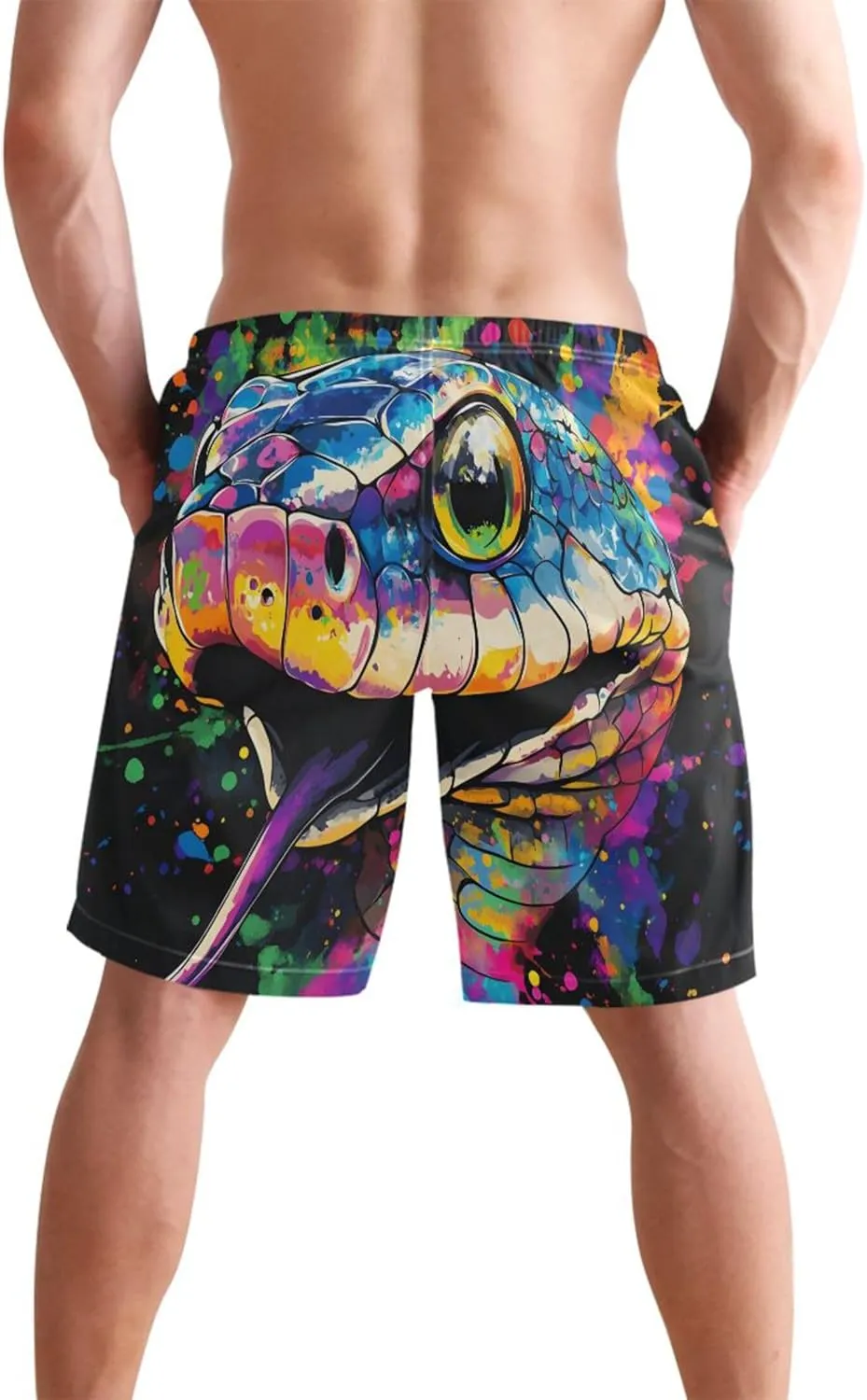 Colorful Snake Head Mens Swim Trunks Funny Quick Dry Swimwear Surf Beach Boardshorts Men S