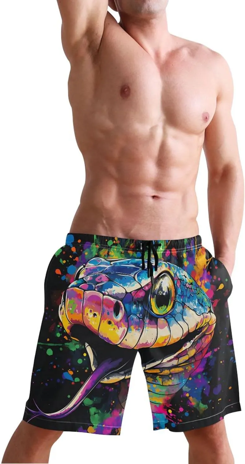 Colorful Snake Head Mens Swim Trunks Funny Quick Dry Swimwear Surf Beach Boardshorts Men S