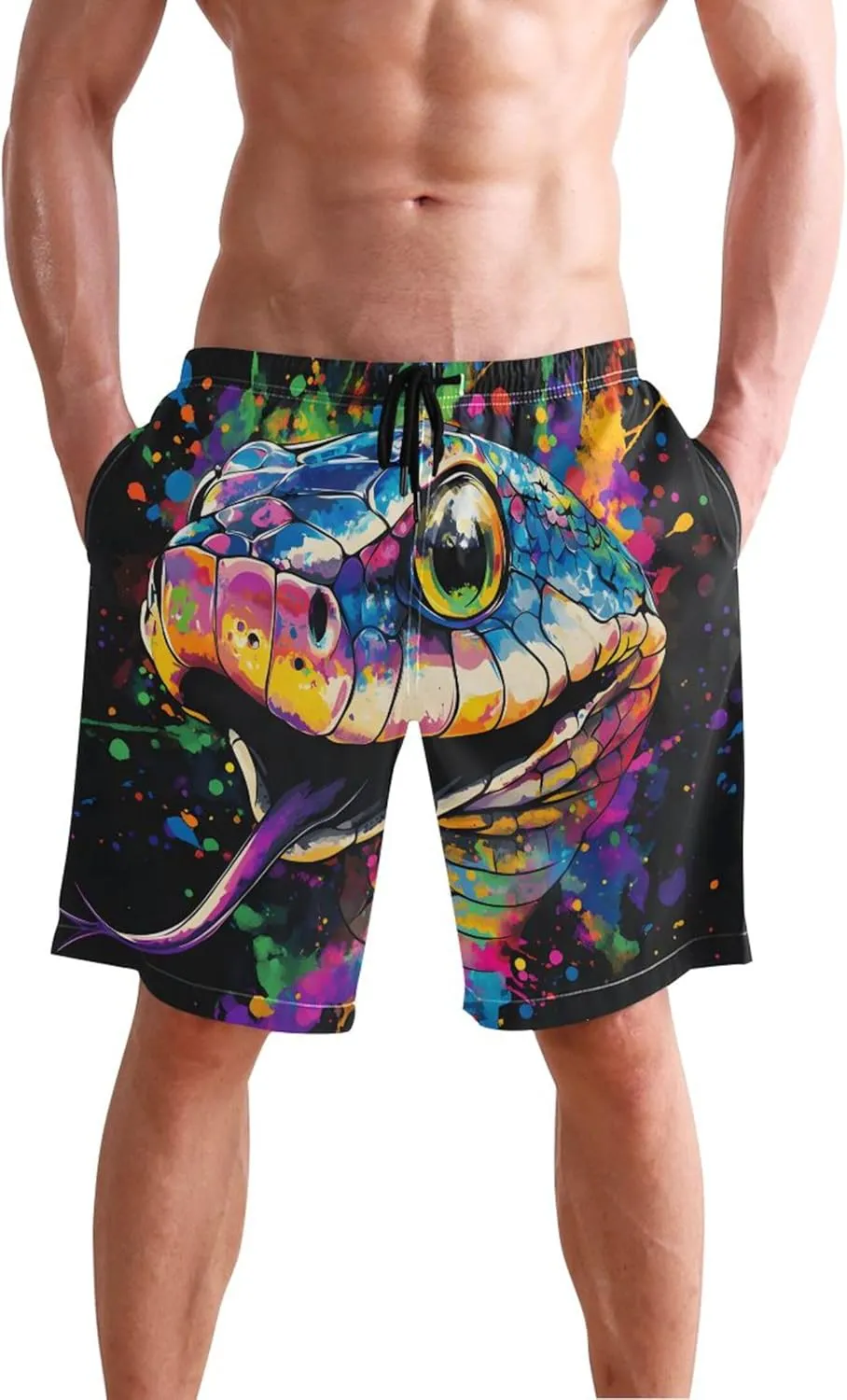 Colorful Snake Head Mens Swim Trunks Funny Quick Dry Swimwear Surf Beach Boardshorts Men S