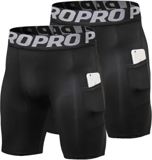 Compression Shorts Men with Pocket Sports Workout Athletic Running Underwear Cool Dry Baselayer Spandex Shorts