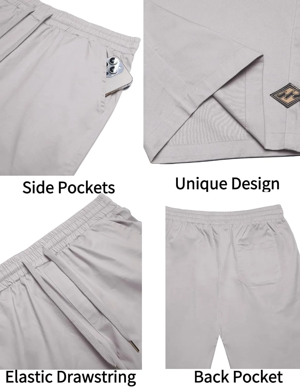 COOFANDY Mens Casual Shorts Cotton Elastic Drawstring Shorts Summer Beach Chino Shorts