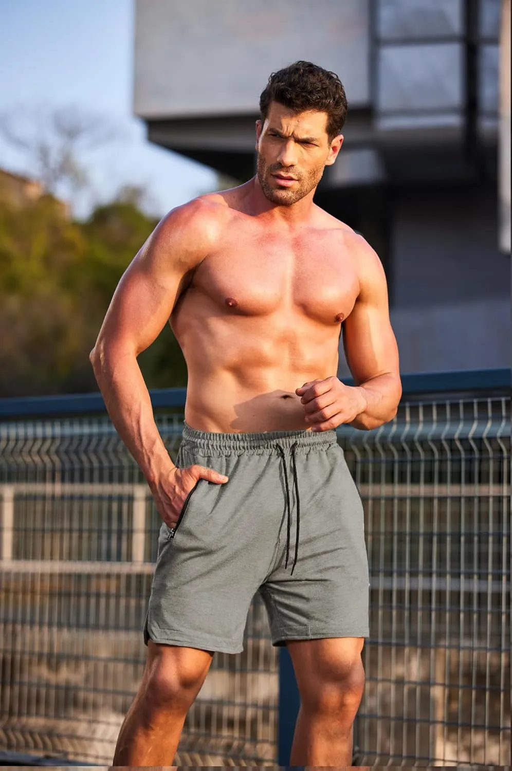 COOFANDY Men's Gym Workout Shorts Athletic Training Shorts Fitted Weightlifting Bodybuilding Shorts with Zipper Pockets