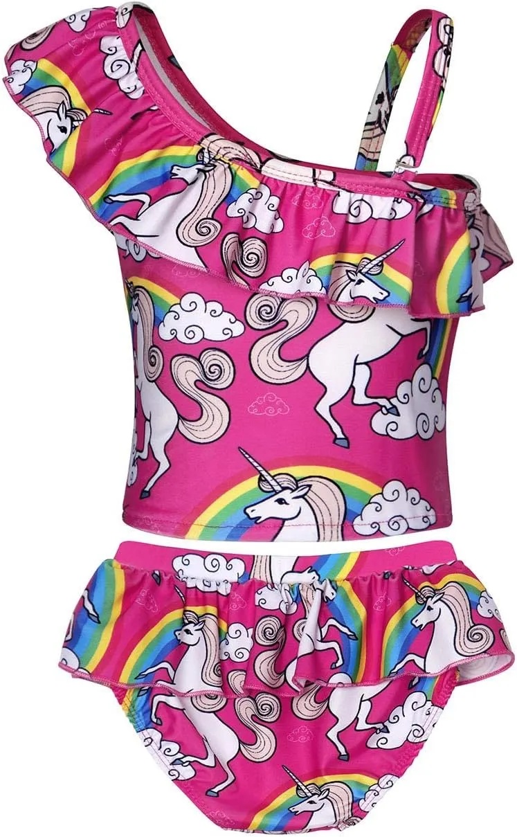 COTRIO Girls Swimsuit Rainbow Unicorn Tankini Swimwear Bathing Suit 2 Piece Beach Bikini for 2-10 Years Toddler Baby