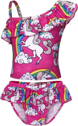 COTRIO Girls Swimsuit Rainbow Unicorn Tankini Swimwear Bathing Suit 2 Piece Beach Bikini for 2-10 Years Toddler Baby