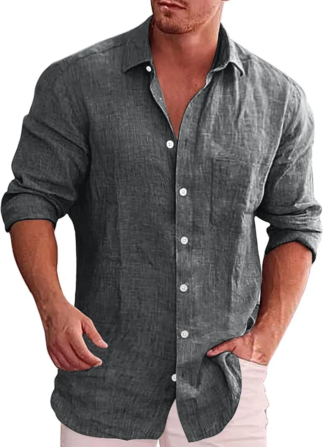 Cotton Linen Shirt Mens Vintage 1950s Long Sleeve Cuban Guayabera Shirt Thin Quick Dry Summer Beach Hippie Blouses