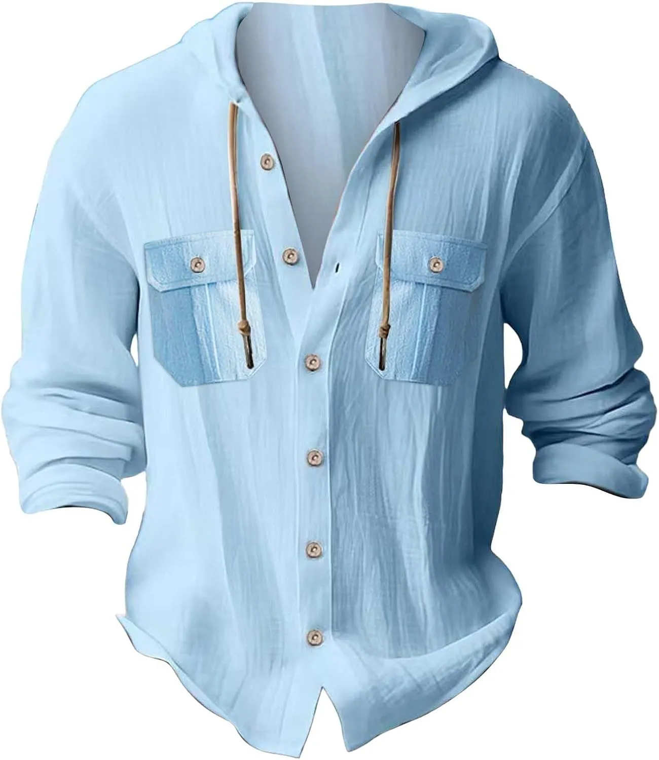 Cotton Linen Shirts for Mens Stylish Summer Beach Hippie Hoodies Lightweight UPF 50  Fishing Shirt Hooded Sweatshirts