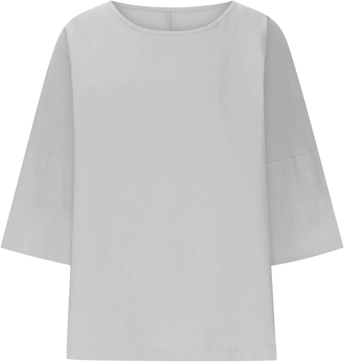 Cotton Linen Tops for Women Solid Color 3/4 Sleeve Round Neck Tunic Blouses Casual Plus Size Loose Fitting Tee Shirt