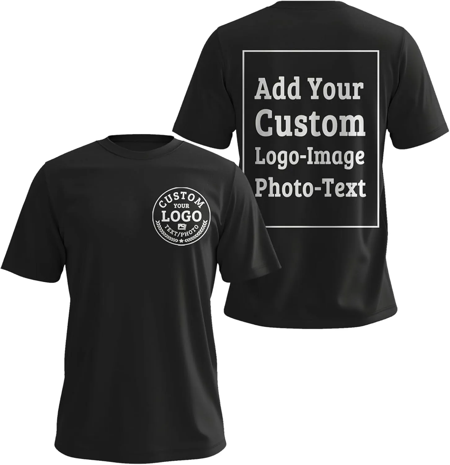 Custom T Shirts Bulk for Men Women Made in USA Personalized T Shirts with Logo,Text,Photo Cotton Tee Front/Back
