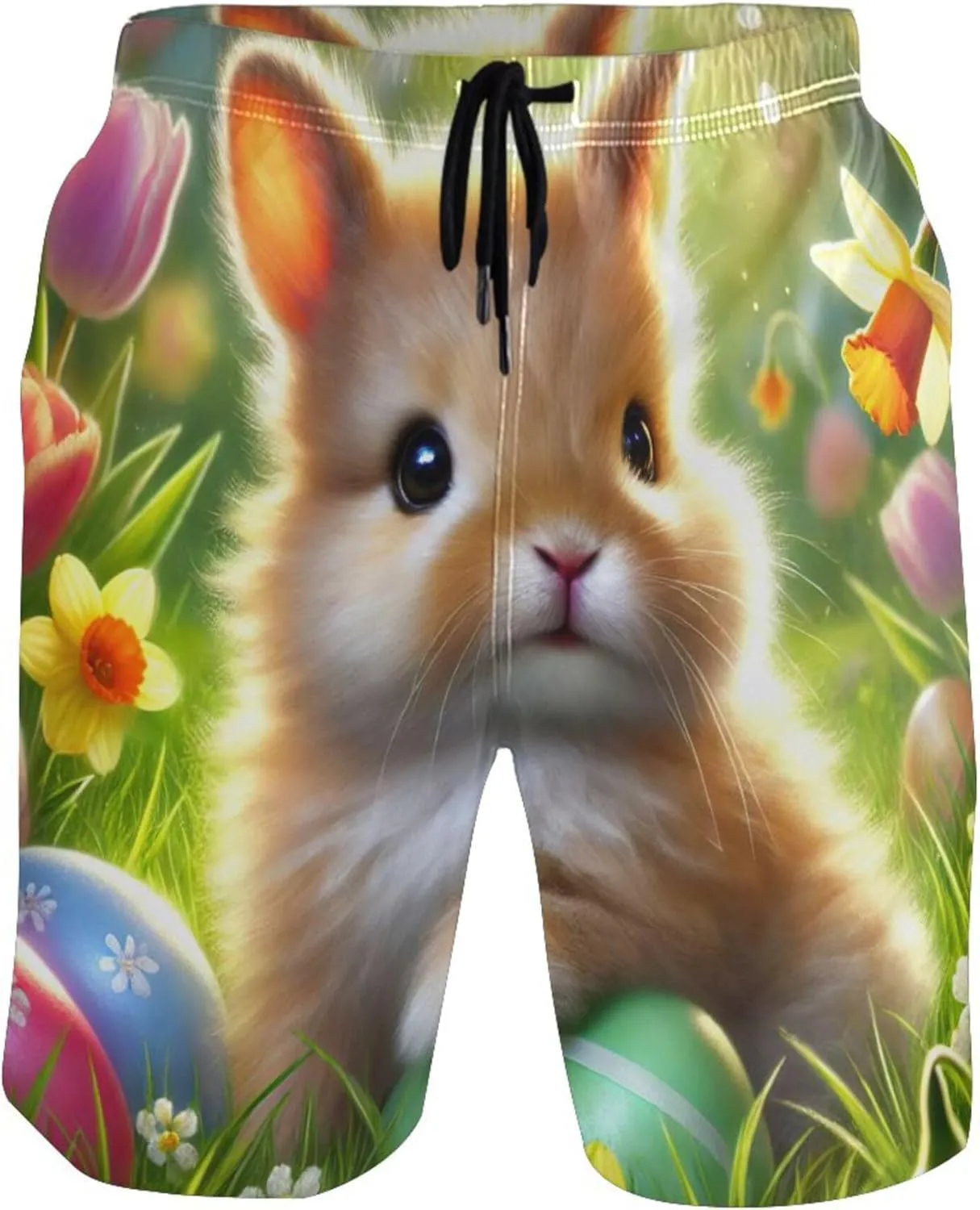 Cute Bunny Green Meadow Mens Shorts Casual Swim Trunks for Men Hawaiian Bathing Suit Swimwear S