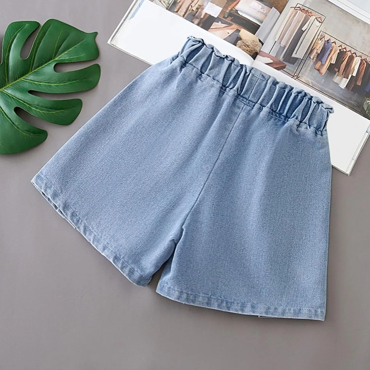 Cute Jean Shorts for Teen Girls High Waisted Casual Denim Shorts Elastic Waist Ruffle Pants Kids Summer Beach Jeans