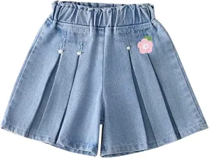 Cute Jean Shorts for Teen Girls High Waisted Casual Denim Shorts Elastic Waist Ruffle Pants Kids Summer Beach Jeans