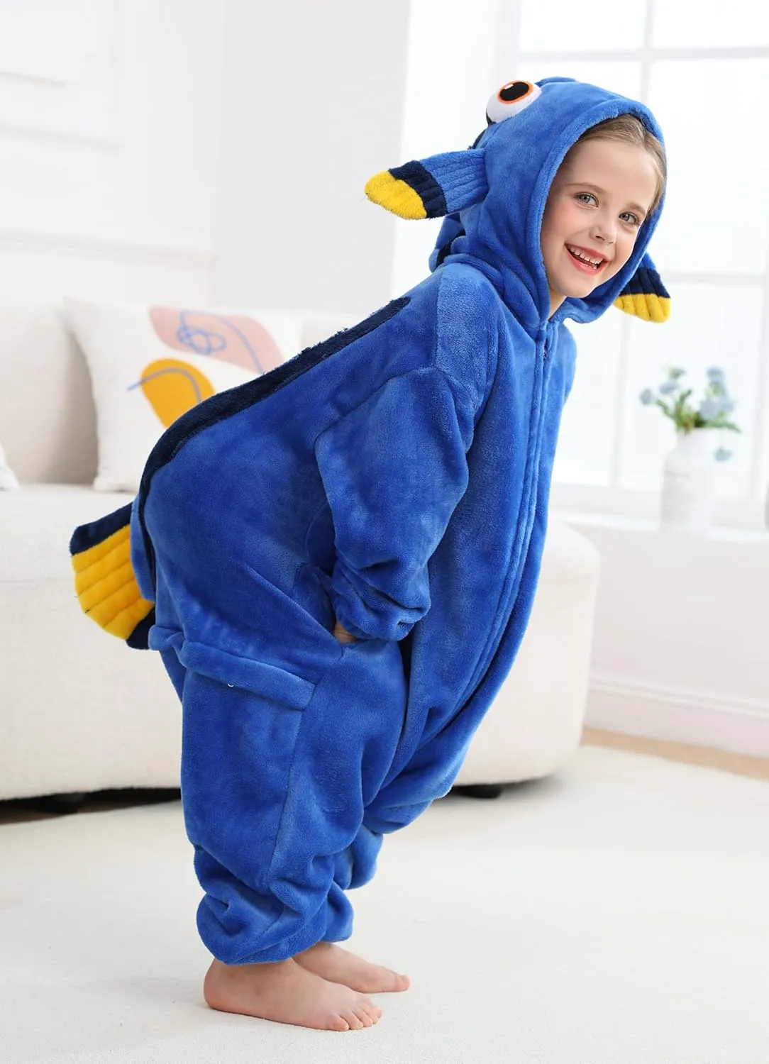 CuteOn Fish Onesie Kids Animal Pajamas for Girls Boys Halloween Christmas Costume Unisex Cosplay Sleepwear for 4-12Y