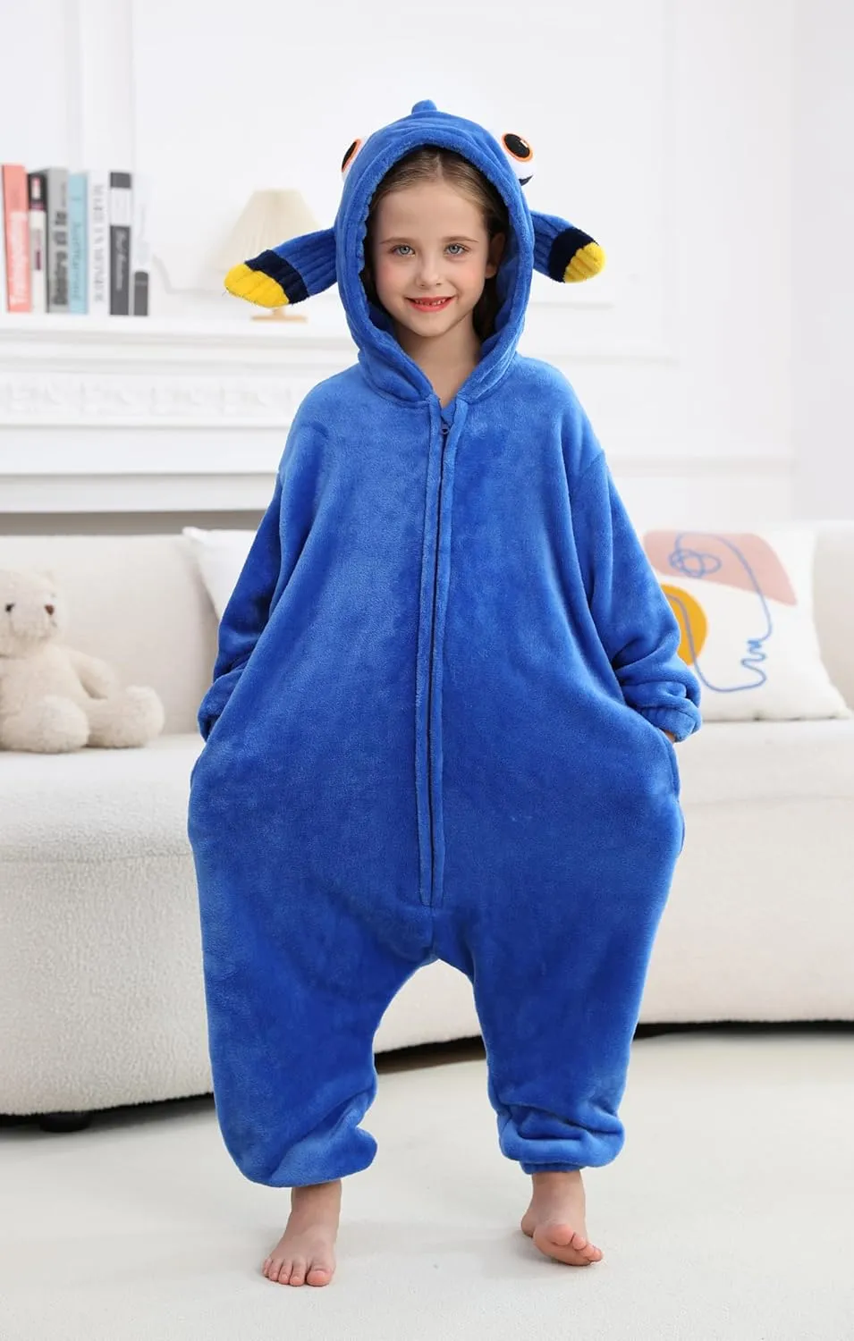CuteOn Fish Onesie Kids Animal Pajamas for Girls Boys Halloween Christmas Costume Unisex Cosplay Sleepwear for 4-12Y
