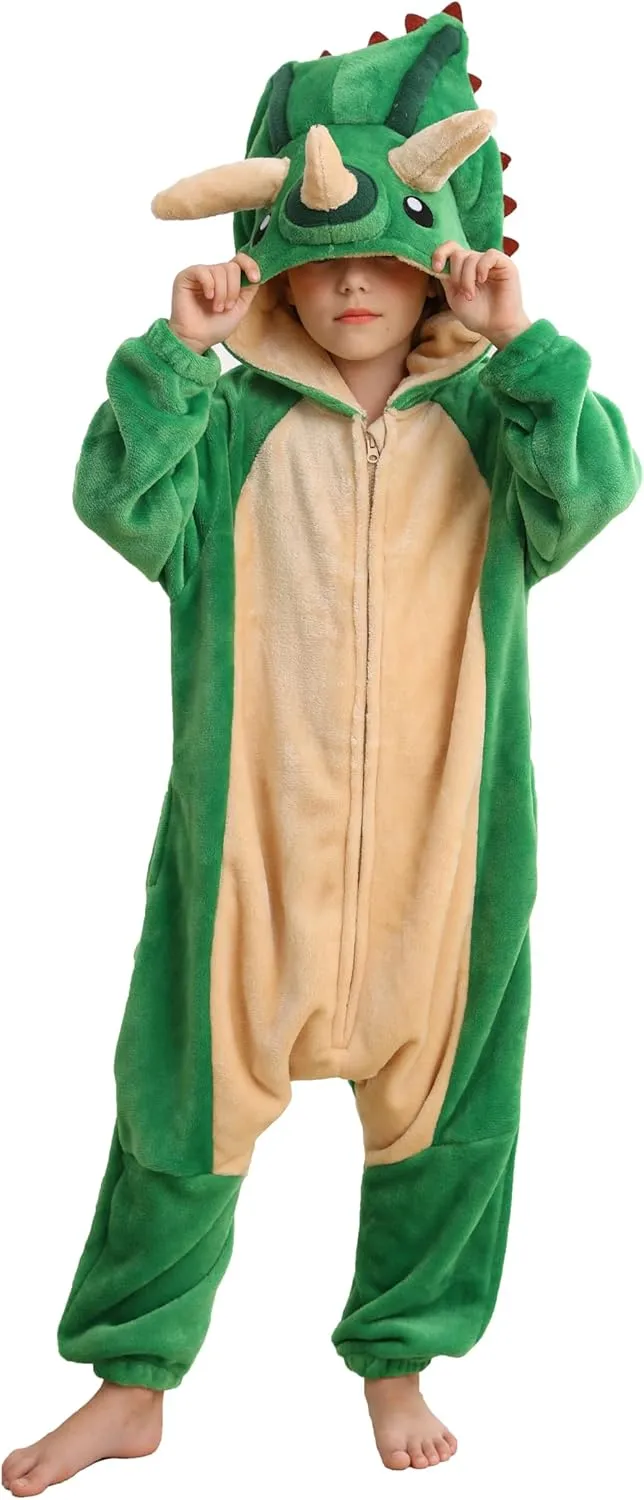 CuteOn Pentaceratops Onesie Kids Animal Pajamas for Girls Boys Halloween Christmas Costume Unisex Cosplay Sleepwear for 4-12Y
