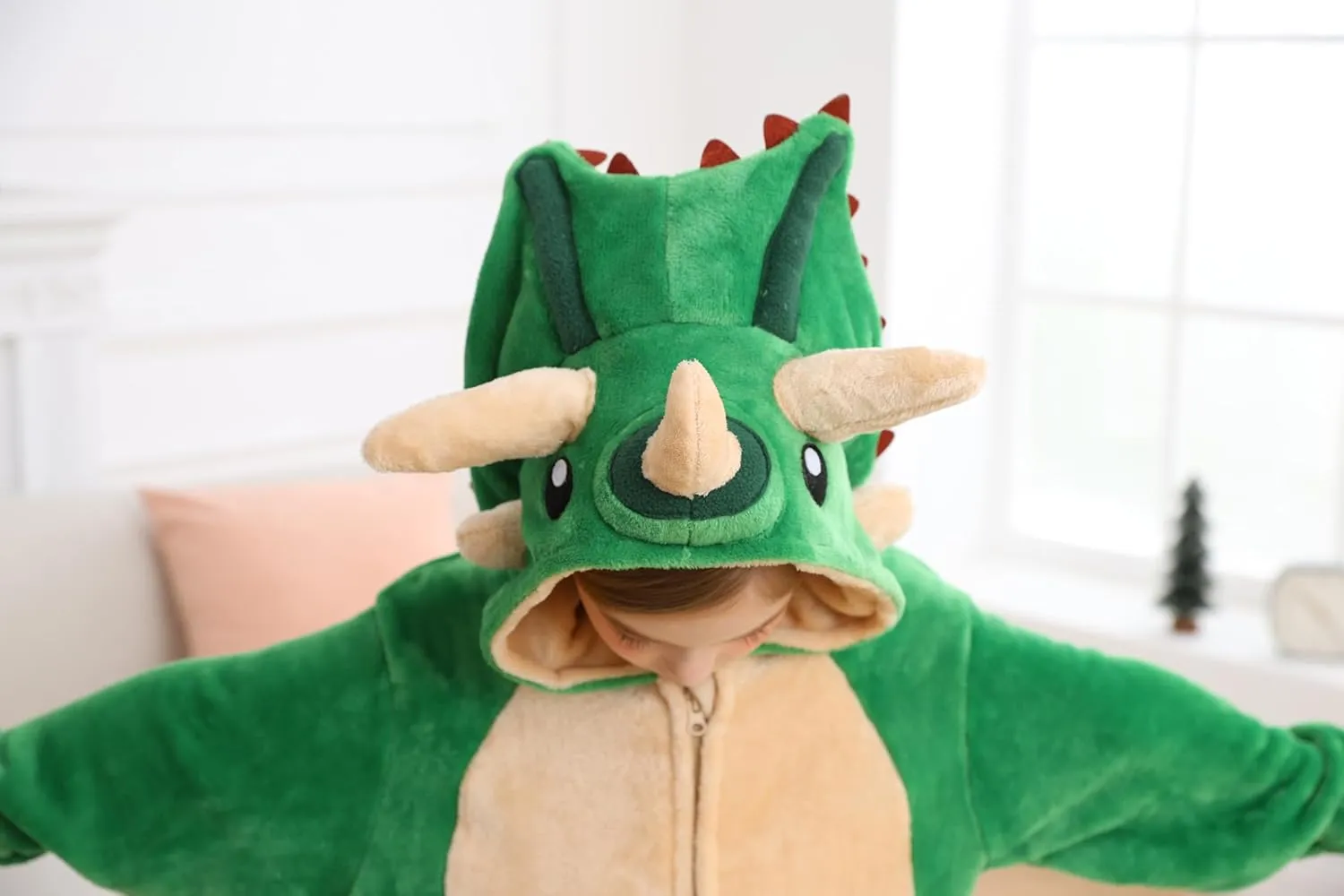 CuteOn Pentaceratops Onesie Kids Animal Pajamas for Girls Boys Halloween Christmas Costume Unisex Cosplay Sleepwear for 4-12Y