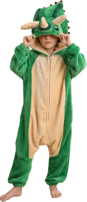 CuteOn Pentaceratops Onesie Kids Animal Pajamas for Girls Boys Halloween Christmas Costume Unisex Cosplay Sleepwear for 4-12Y