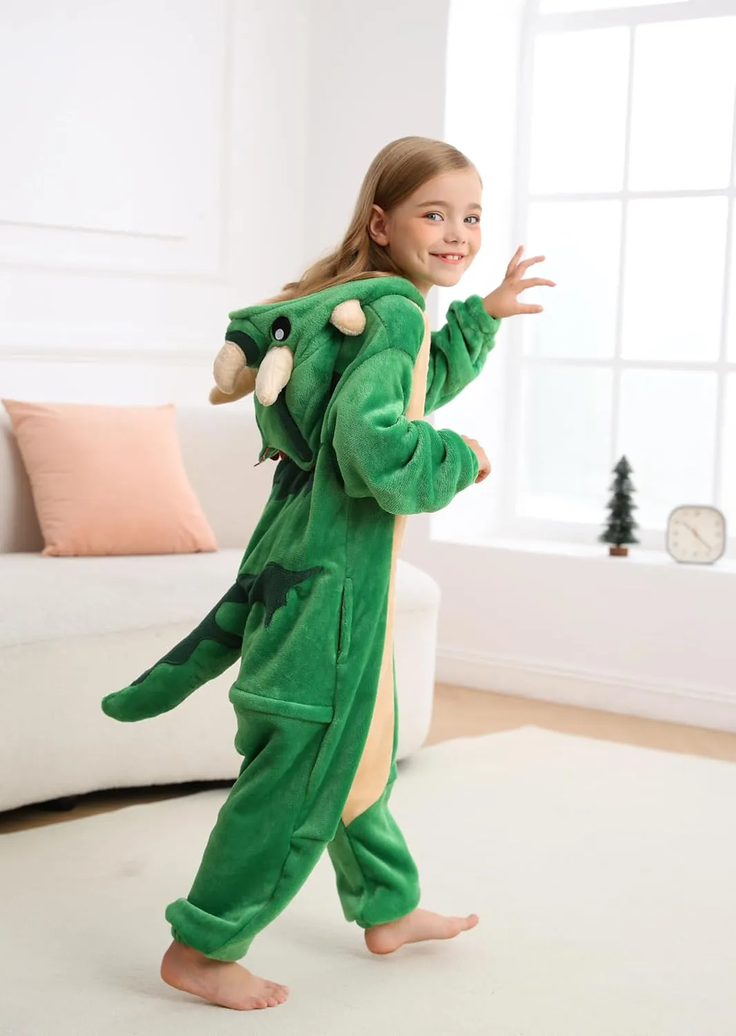 CuteOn Pentaceratops Onesie Kids Animal Pajamas for Girls Boys Halloween Christmas Costume Unisex Cosplay Sleepwear for 4-12Y