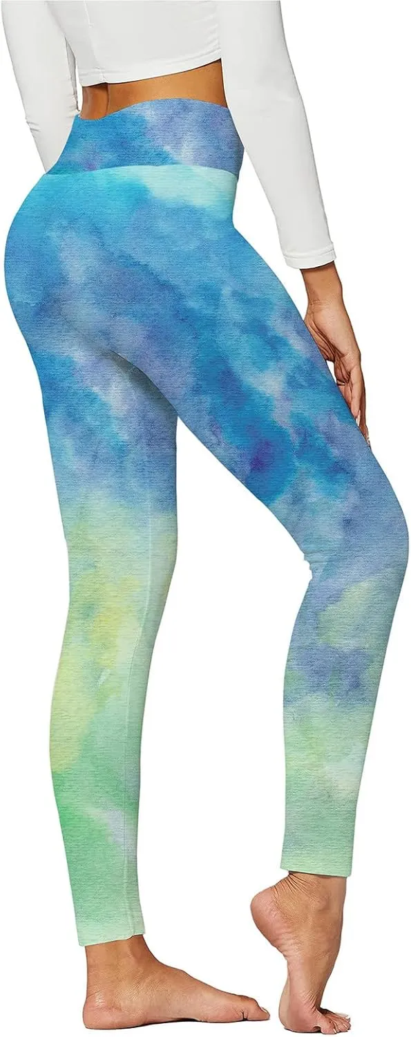 DASAYO Tie Dye Leggings for Women Fashion High Waist Tummy Control Full Length Yoga Pants Workout Fitness Activewear Leggings