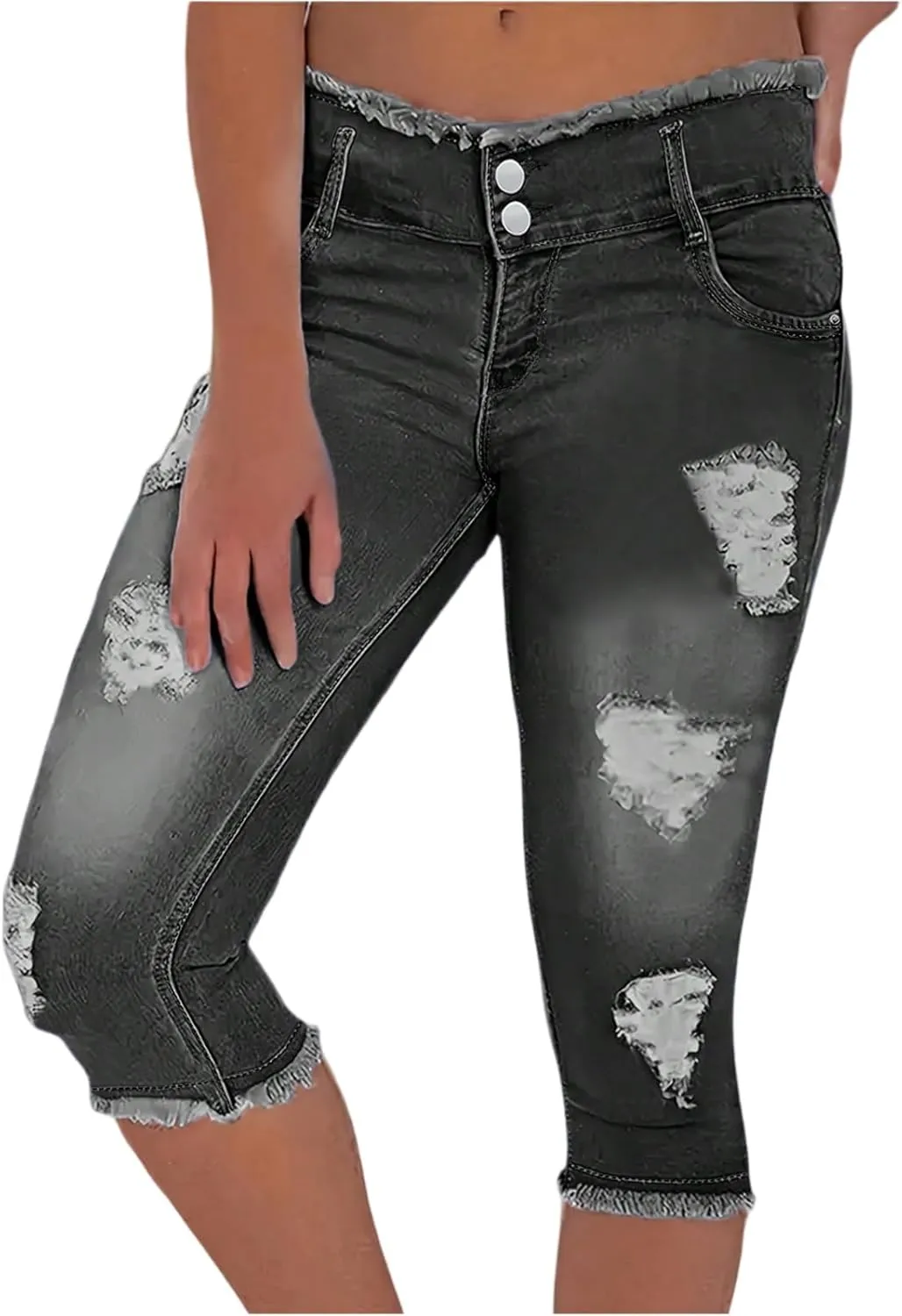 Denim Capris for Women Stretchy Low Rise Ripped Skinny Jeans Curvy Jeggings Distressed Denim Capri Leggings
