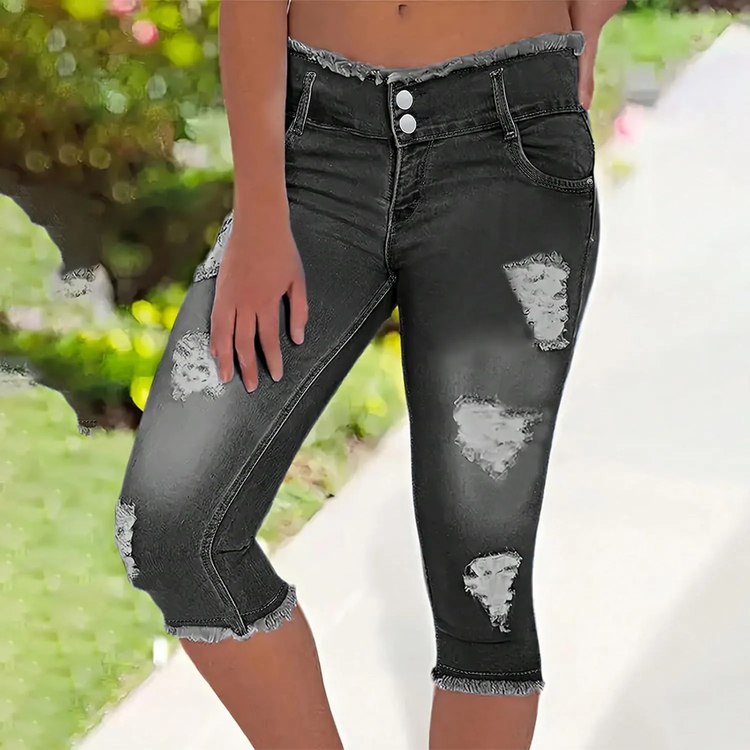 Denim Capris for Women Stretchy Low Rise Ripped Skinny Jeans Curvy Jeggings Distressed Denim Capri Leggings