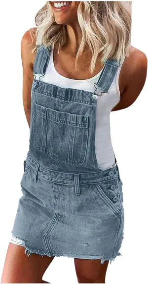 Denim Overall Dress Classic Denim Adjustable Strap Pinafore Overall Dress Suspender Skirt
