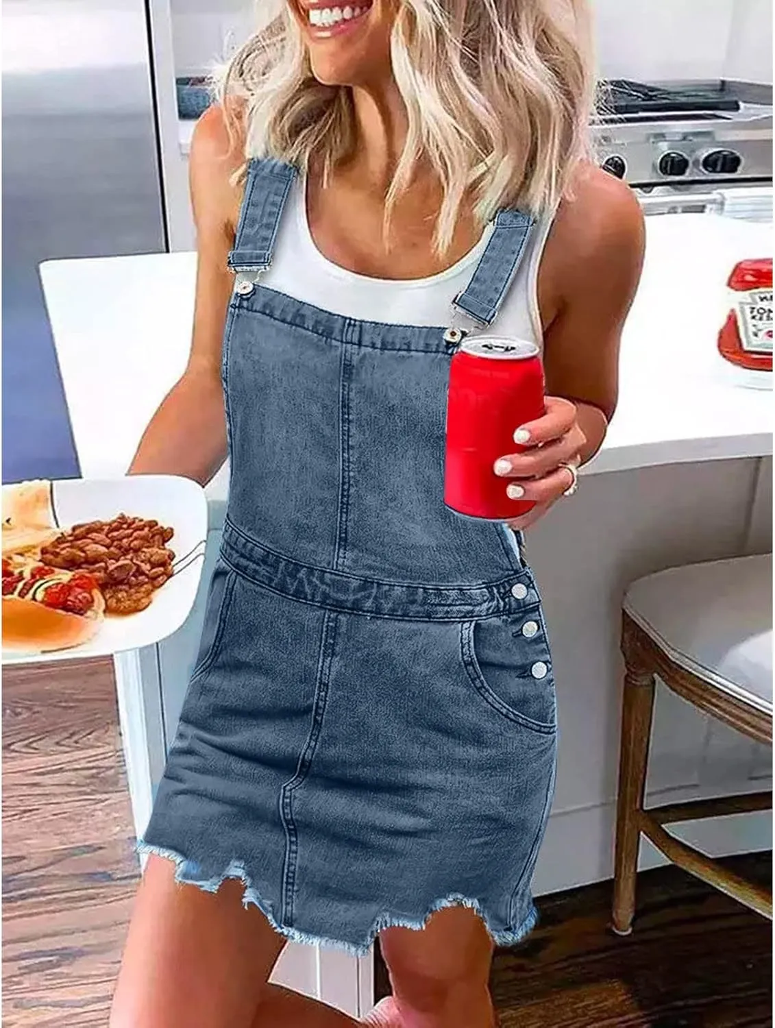 Denim Overall Dress Classic Denim Adjustable Strap Pinafore Overall Dress Suspender Skirt