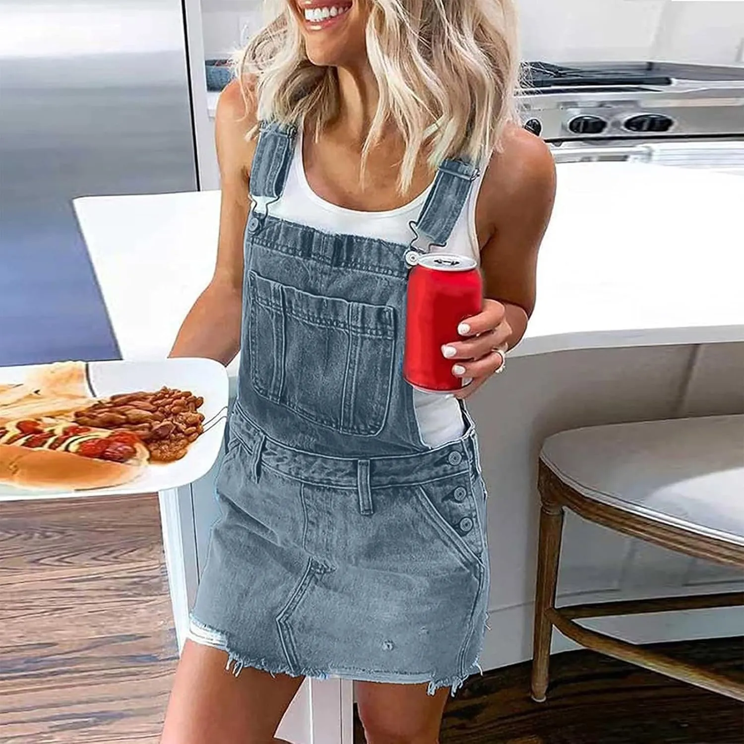 Denim Overall Dress Classic Denim Adjustable Strap Pinafore Overall Dress Suspender Skirt