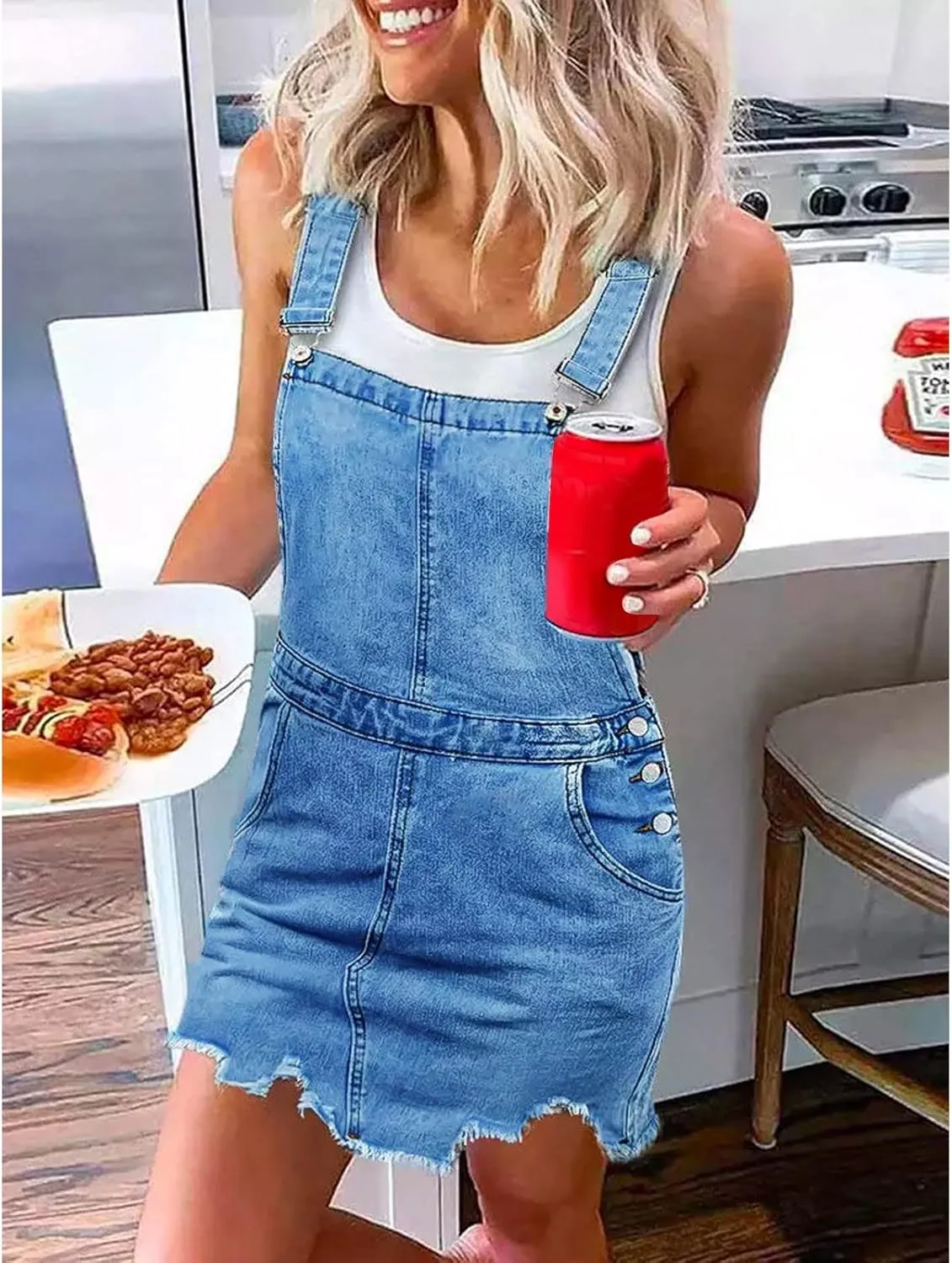 Denim Overall Dress Classic Denim Adjustable Strap Pinafore Overall Dress Suspender Skirt
