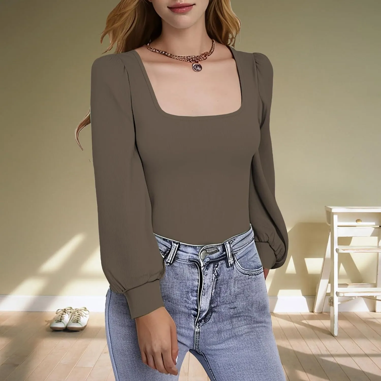 Dressy T Shirt for Women Elegant Quarter Neck Long Sleeve Lightweight Casual Work Tops Fall Fashion Commute Tunics