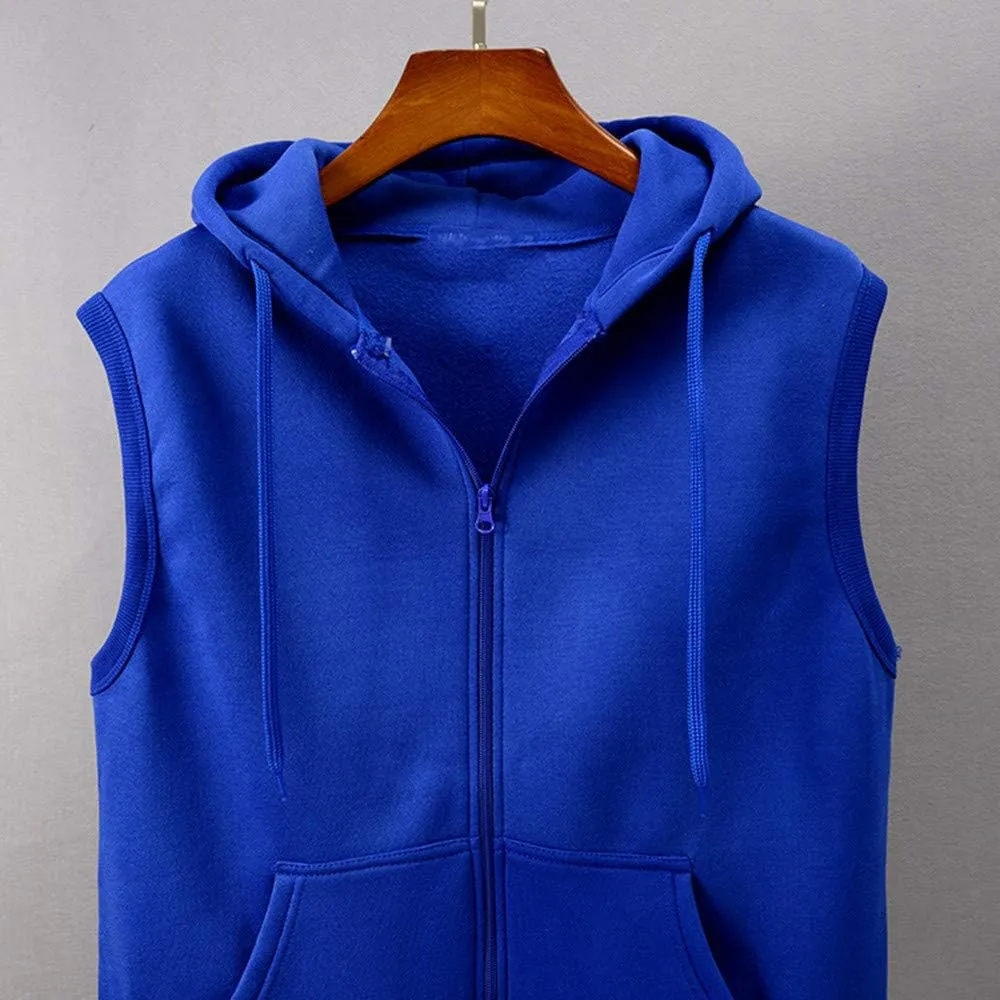 DuDubaby Fashion Men Sleeveless Solid Hooded Slim Jacket Blouse Tops Shirt