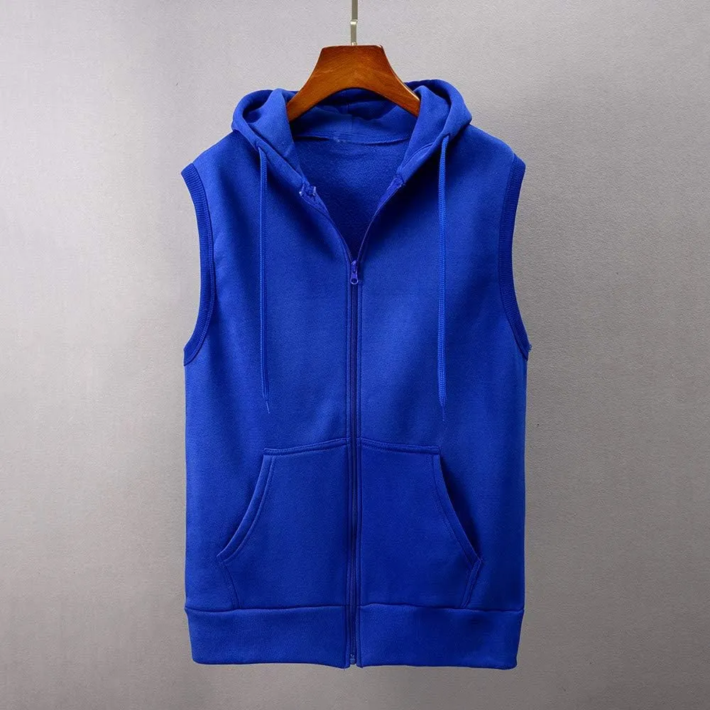 DuDubaby Fashion Men Sleeveless Solid Hooded Slim Jacket Blouse Tops Shirt