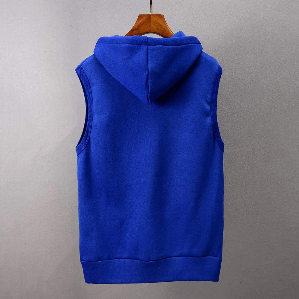 DuDubaby Fashion Men Sleeveless Solid Hooded Slim Jacket Blouse Tops Shirt