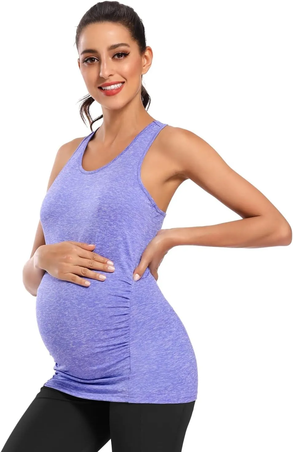 Ecavus Women's Maternity Tank Tops Seamless Racerback Sleeveless Workout Athletic Yoga Tops Pregnancy Shirt